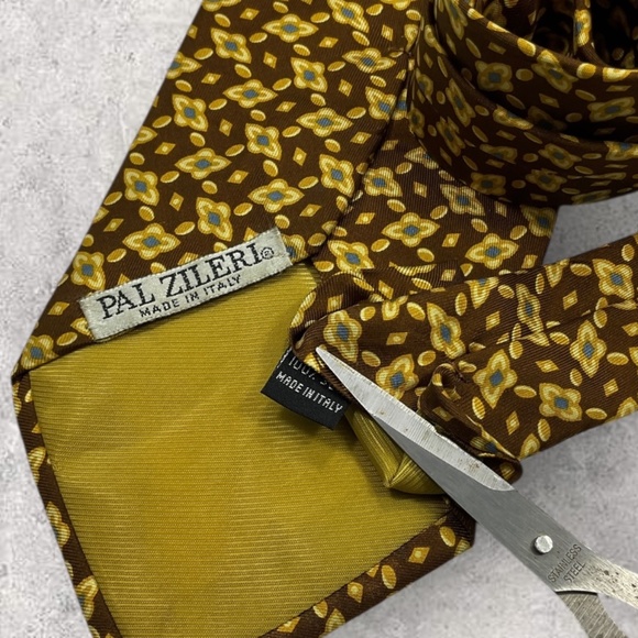 PAL ZILERI Brown/Beige/Blue Geometric Floral Silk LUXURY Tie ITALY - Picture 3 of 5